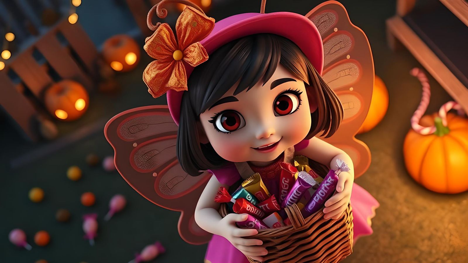 Cartoon Toddler Butterfly Girl on Halloween Night