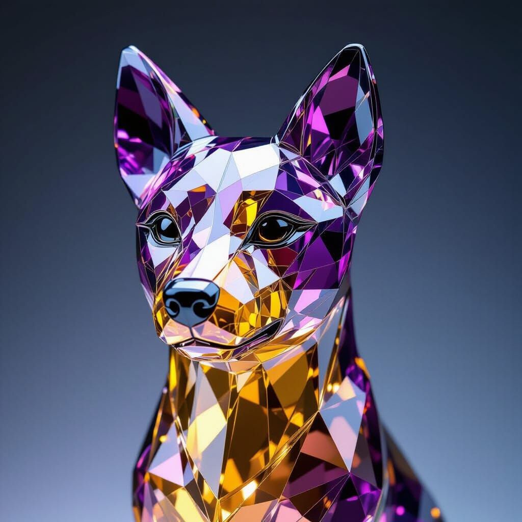 Ametrine Fox Terrier Totem in Japanese Minimalist Style