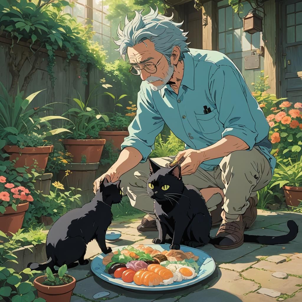 Rick Sanchez and Black Cat, Ghibli Style