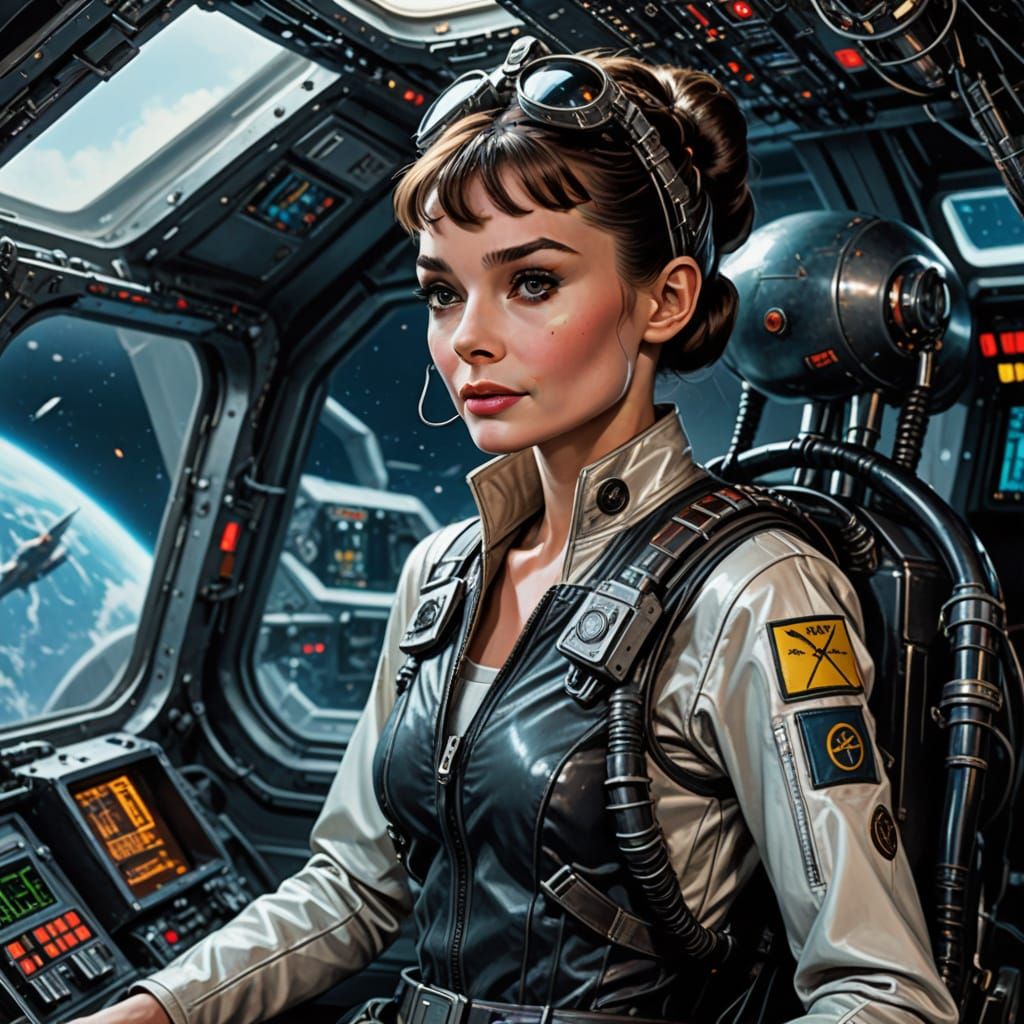 Audrey Hepburn as Cyber-Pilot in Space Fighter