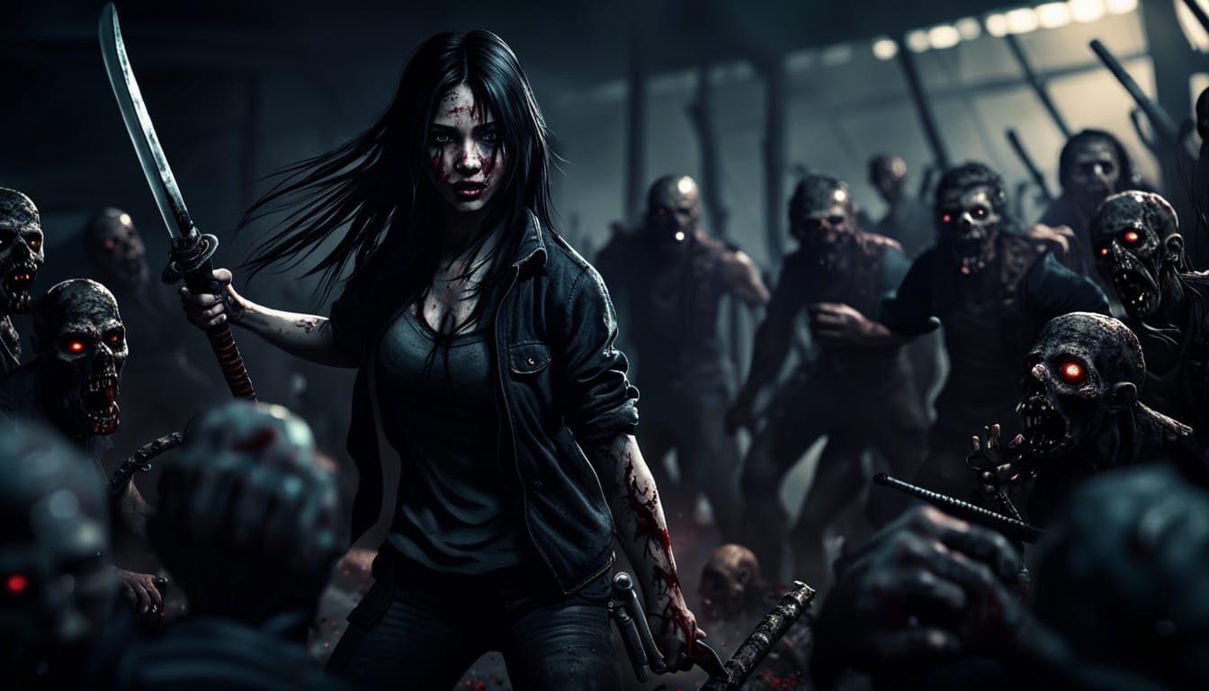 Survival Girl Katana Fight in Zombie Apocalypse