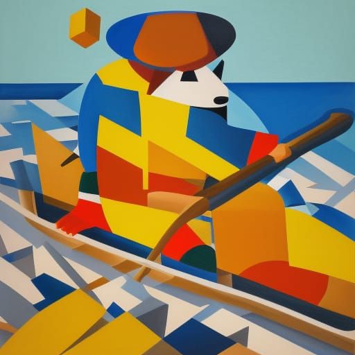 Paddington Bear Rowing Boat in Geometric Cubist Style