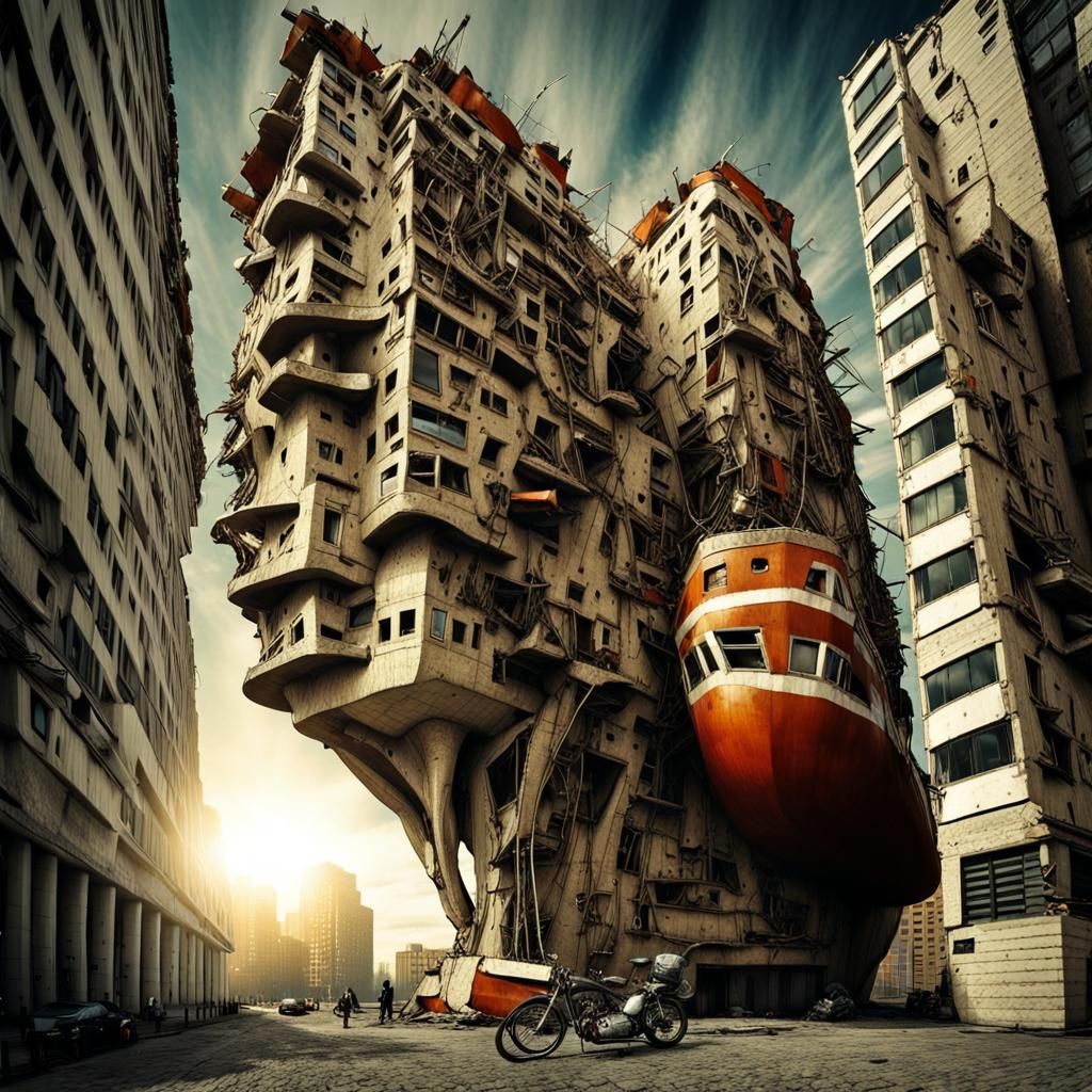 Futuristic Cityscape with Energy Bolts in Surreal Style