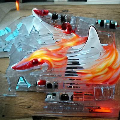 Fire and Ice Shark in Synthwave Acrylic Art