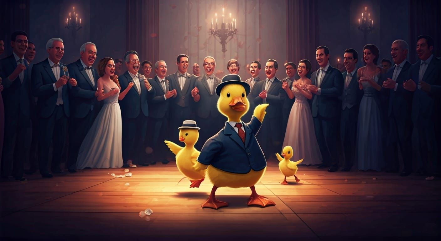 Ducklings Dance Macarena at Wedding, Whimsical Illustration
