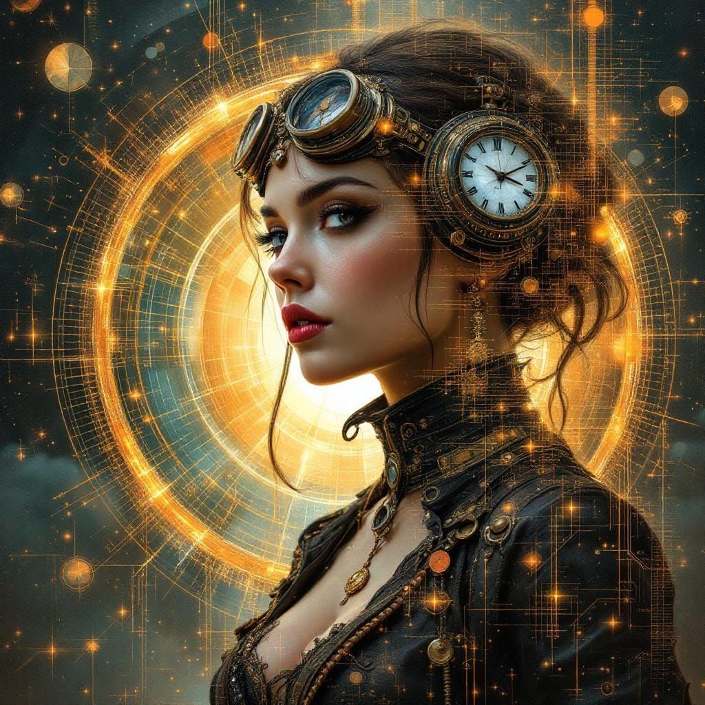 Steampunk Time Traveler Glitch Art Portrait