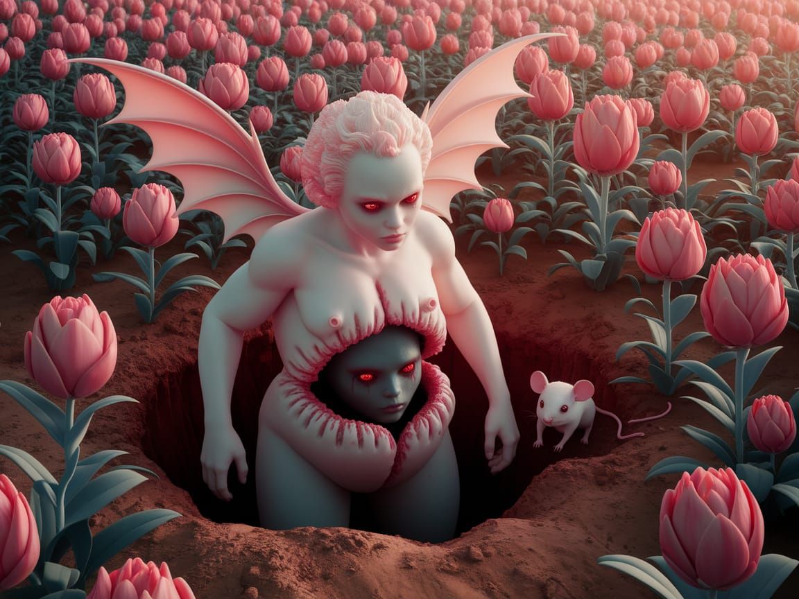 Eerie Flesh Forest with Angelic Demonic Creature