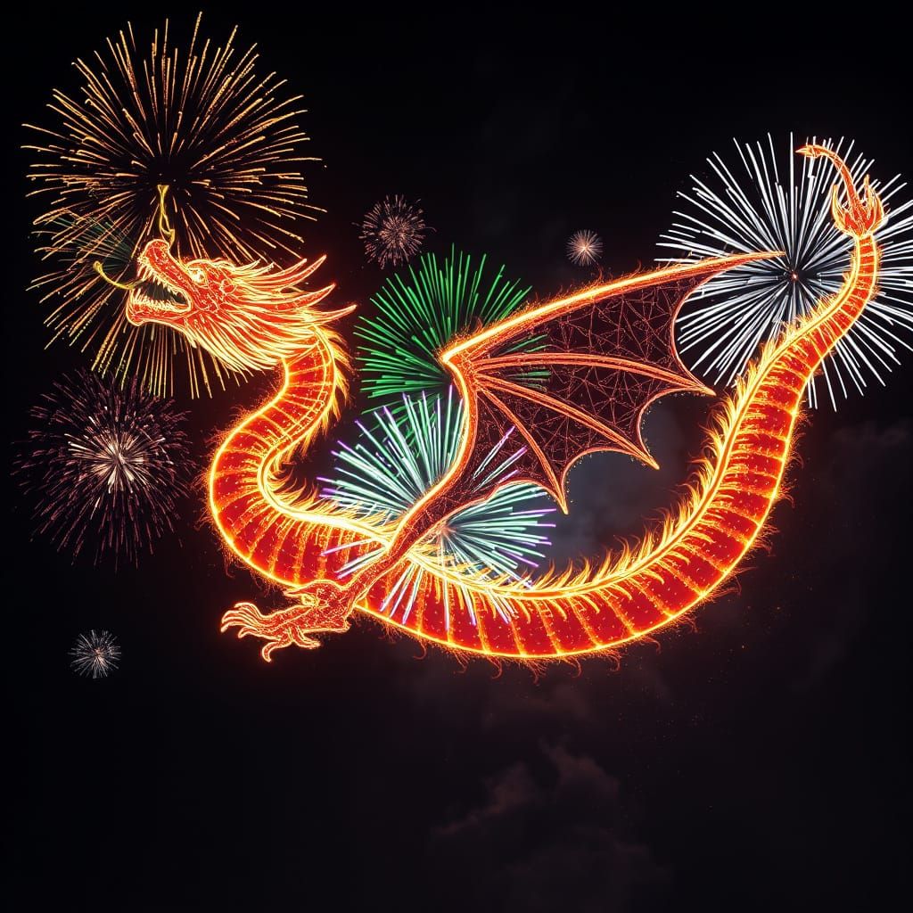 Dragon Fireworks Display in Cosmic Style