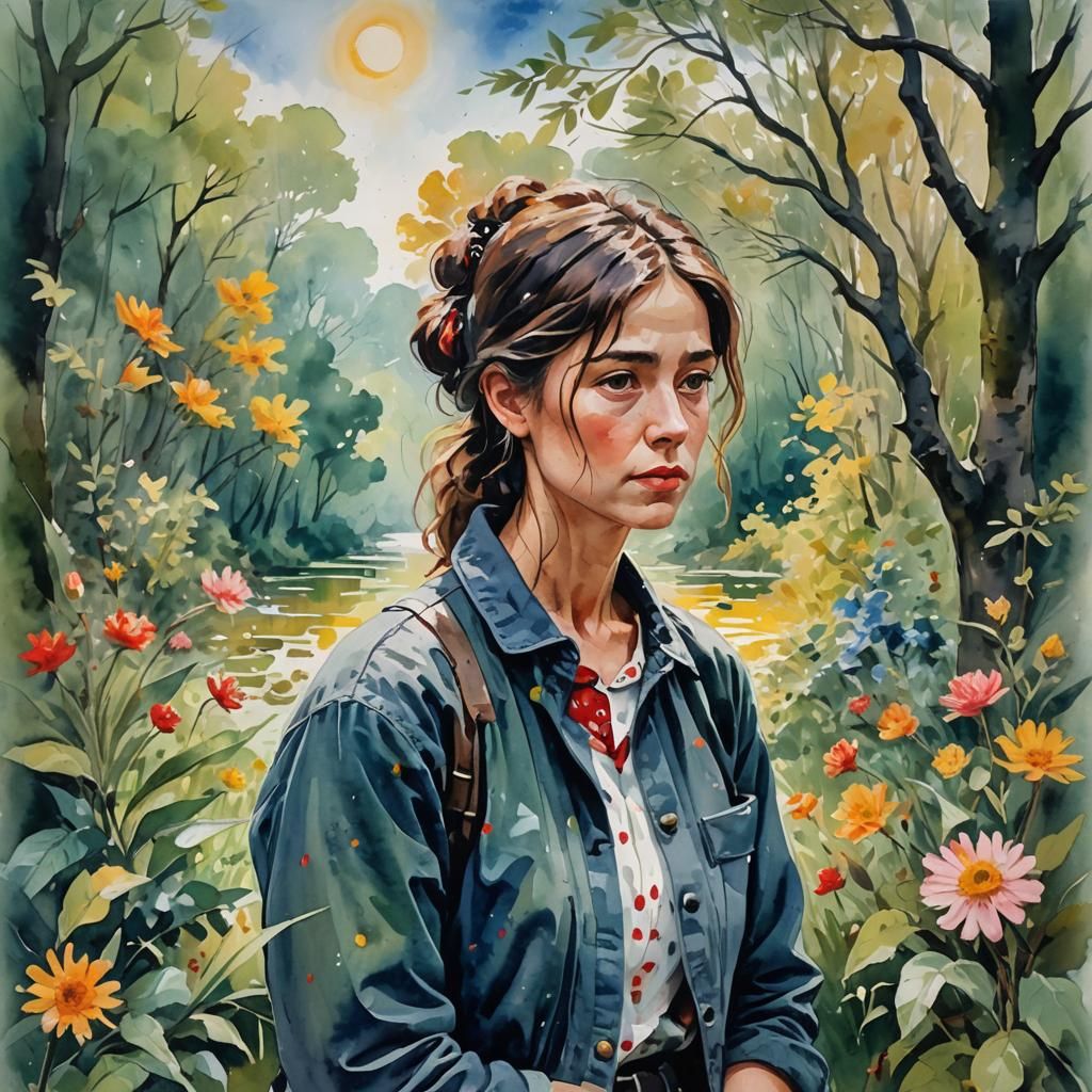 Contemplative Figure in Gouache Impressionist Style