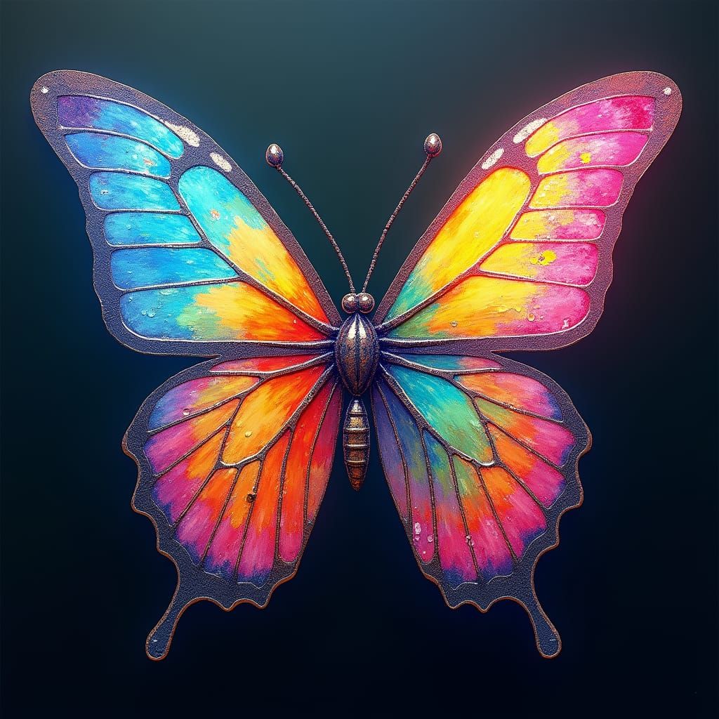 Iridescent Rainbow Butterfly in Pointillism Style