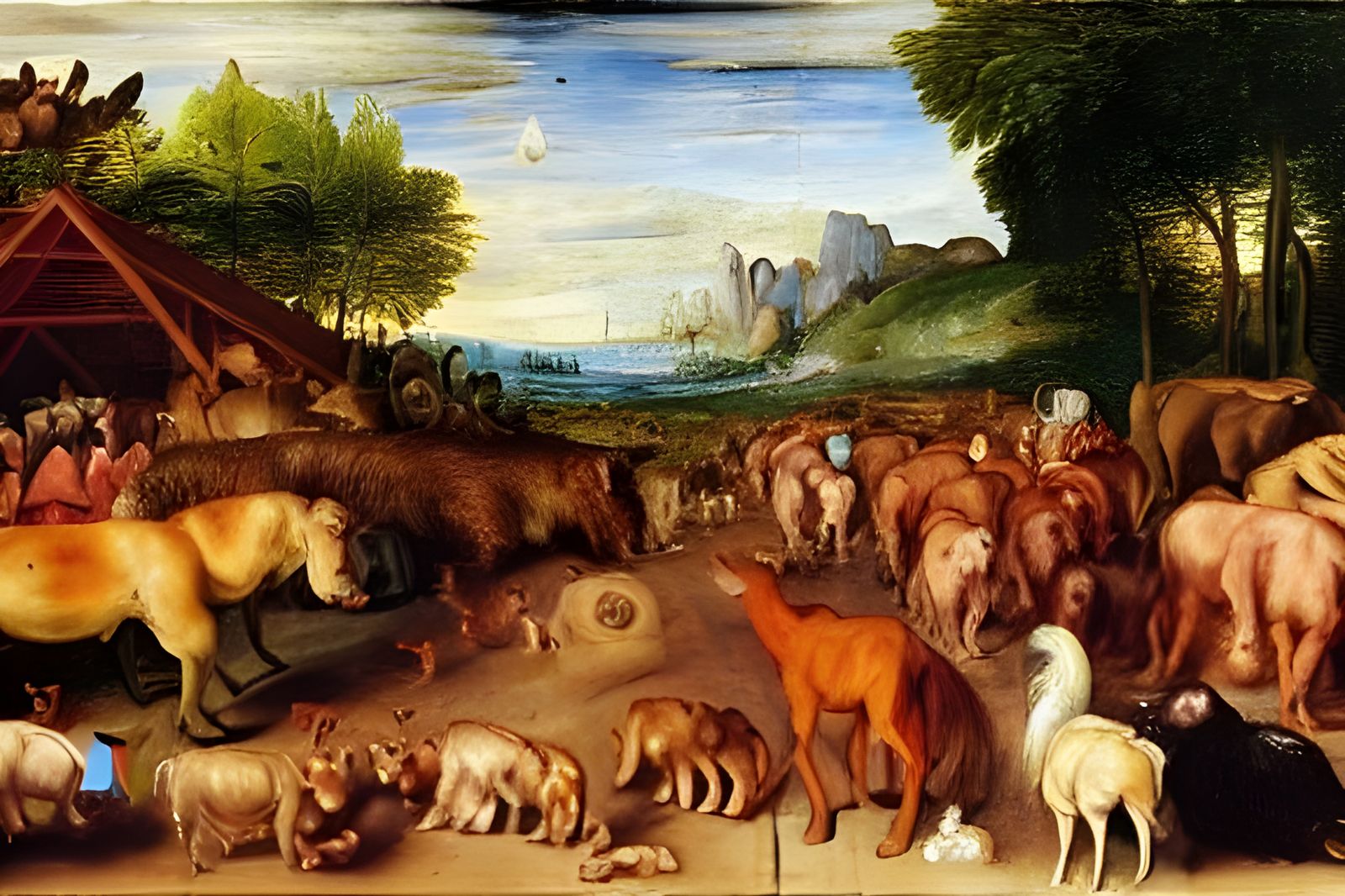 Animals Entering Noah's Ark: Brueghel Style