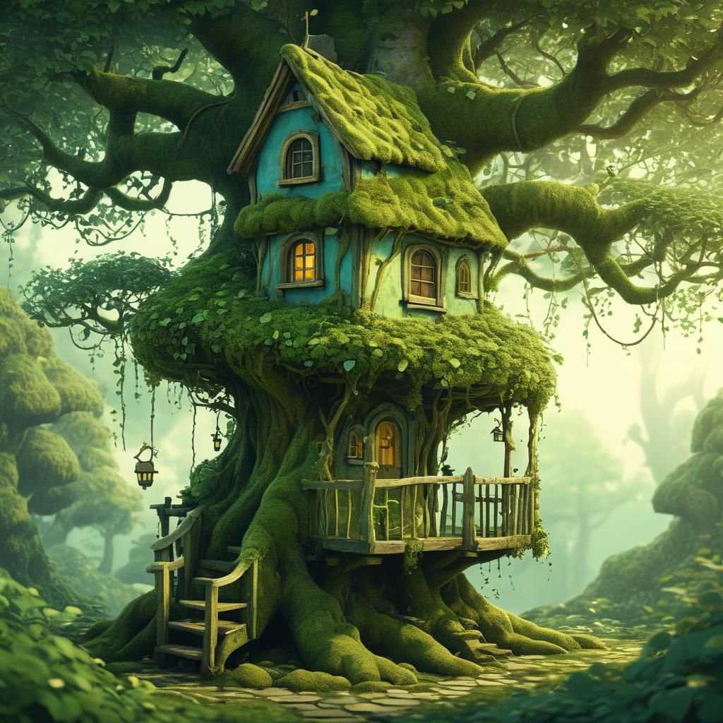 Whimsical Tiny Treehouse Concept Art in Folk Tale Style
