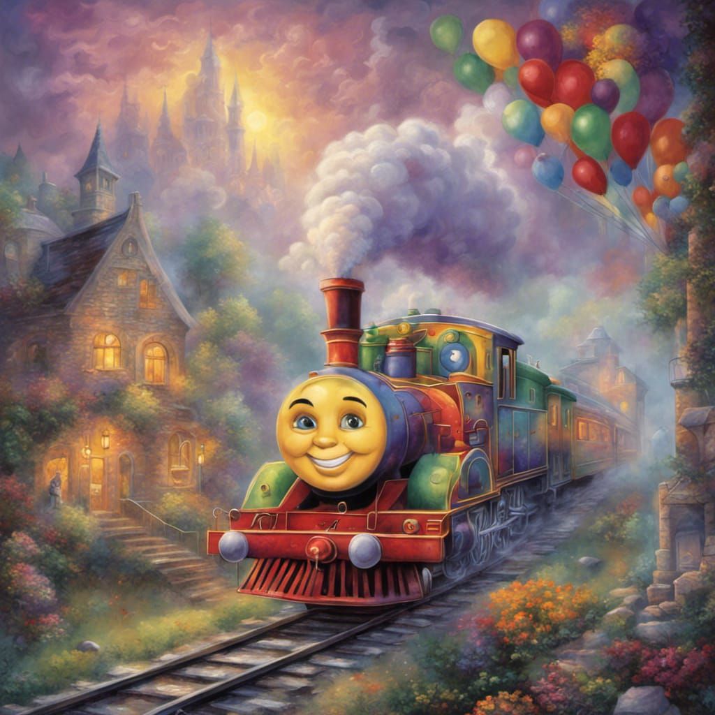 Cheerful Train with Smileys in Ethereal Fantasy Style