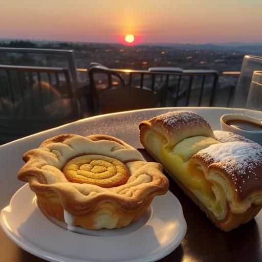 Impressionistic Coffee Cup Pastry at Sunset