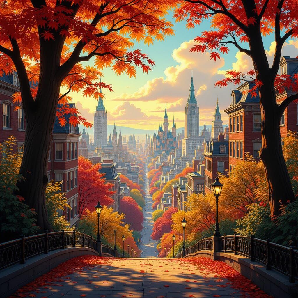 Magical Autumn Forest Thrives in Vibrant Cityscape