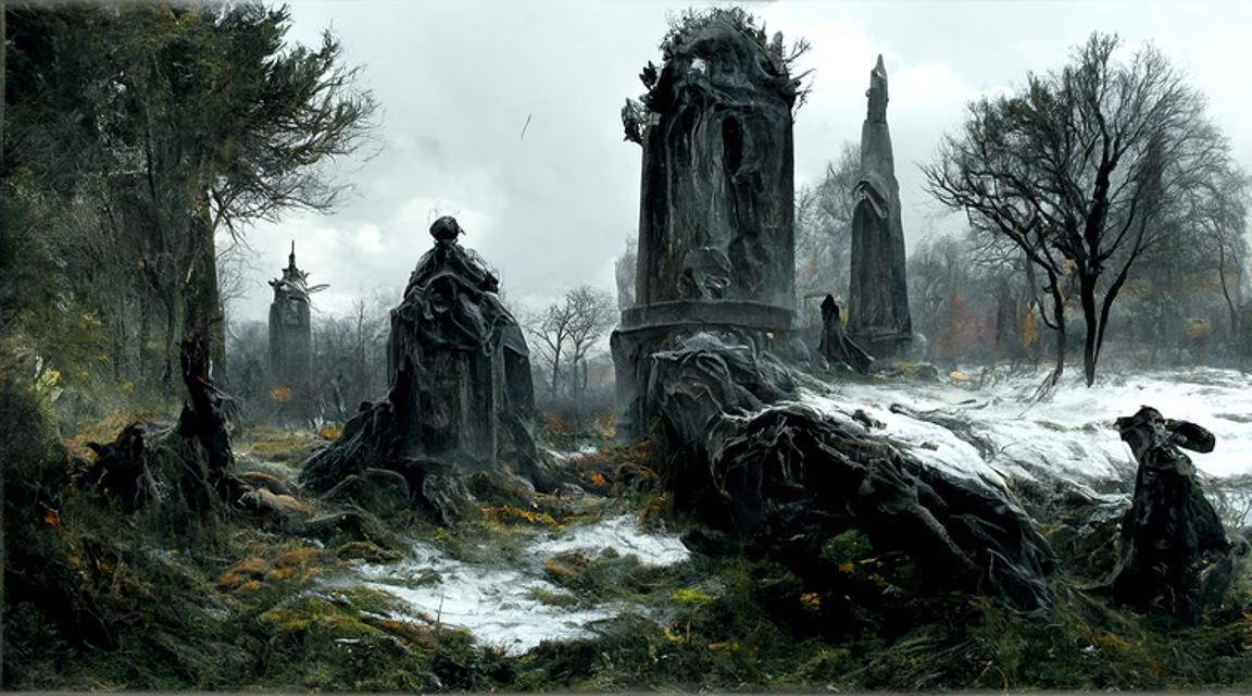 Eerie Graveyard with Ghosts in Horror Fantasy Style