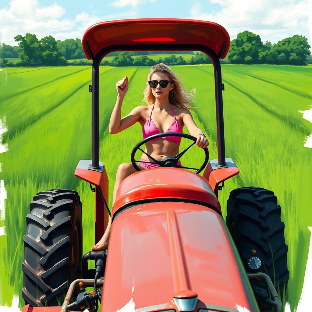 Woman Driving Tractor in Style of Loish