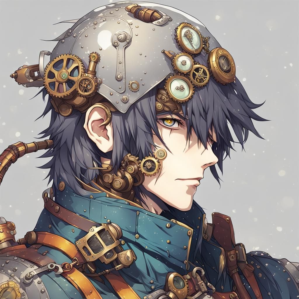 Steampunk Knight Portrait in Anime Style