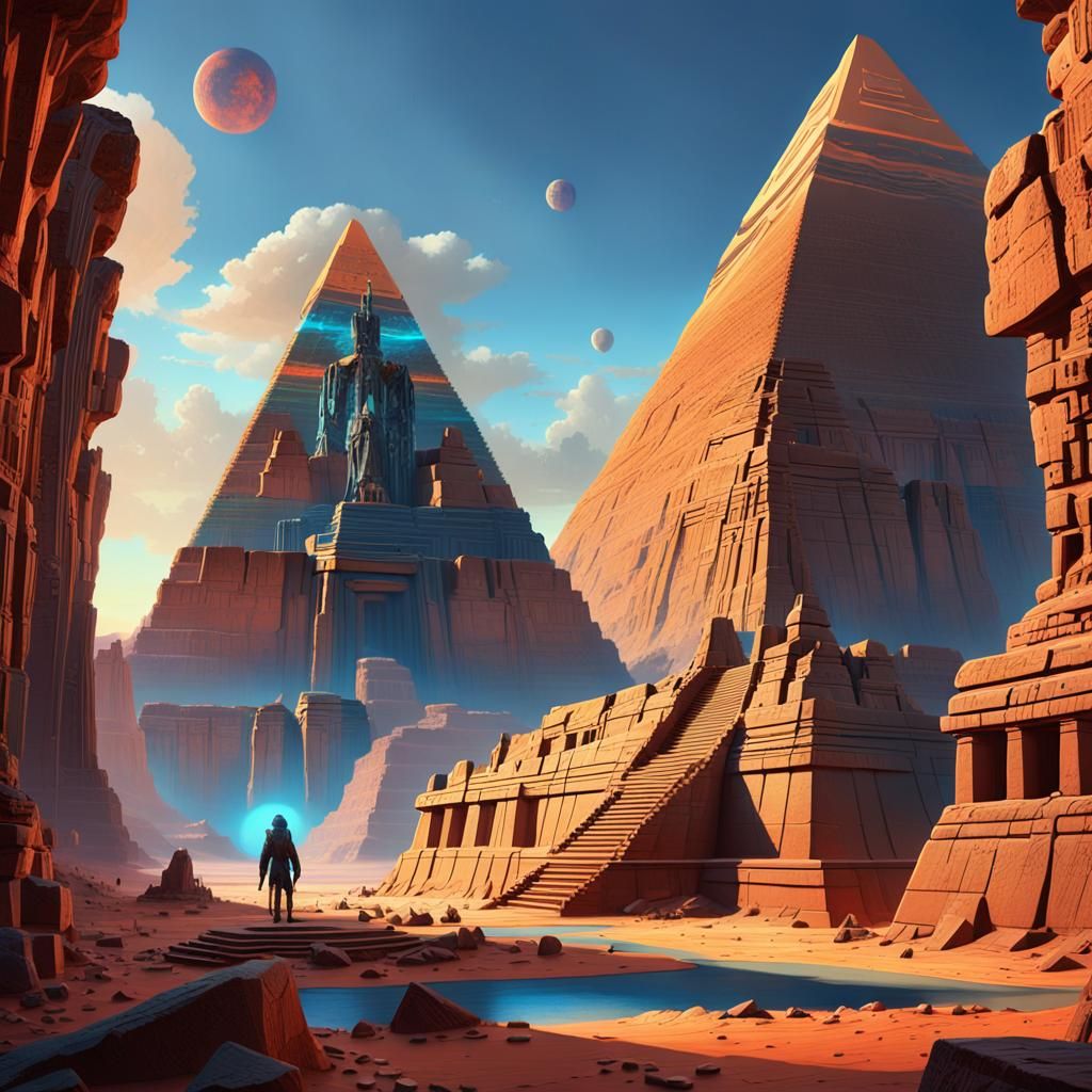 Grand Canyon Pyramids and Ancient Artifacts in Fantasy Style