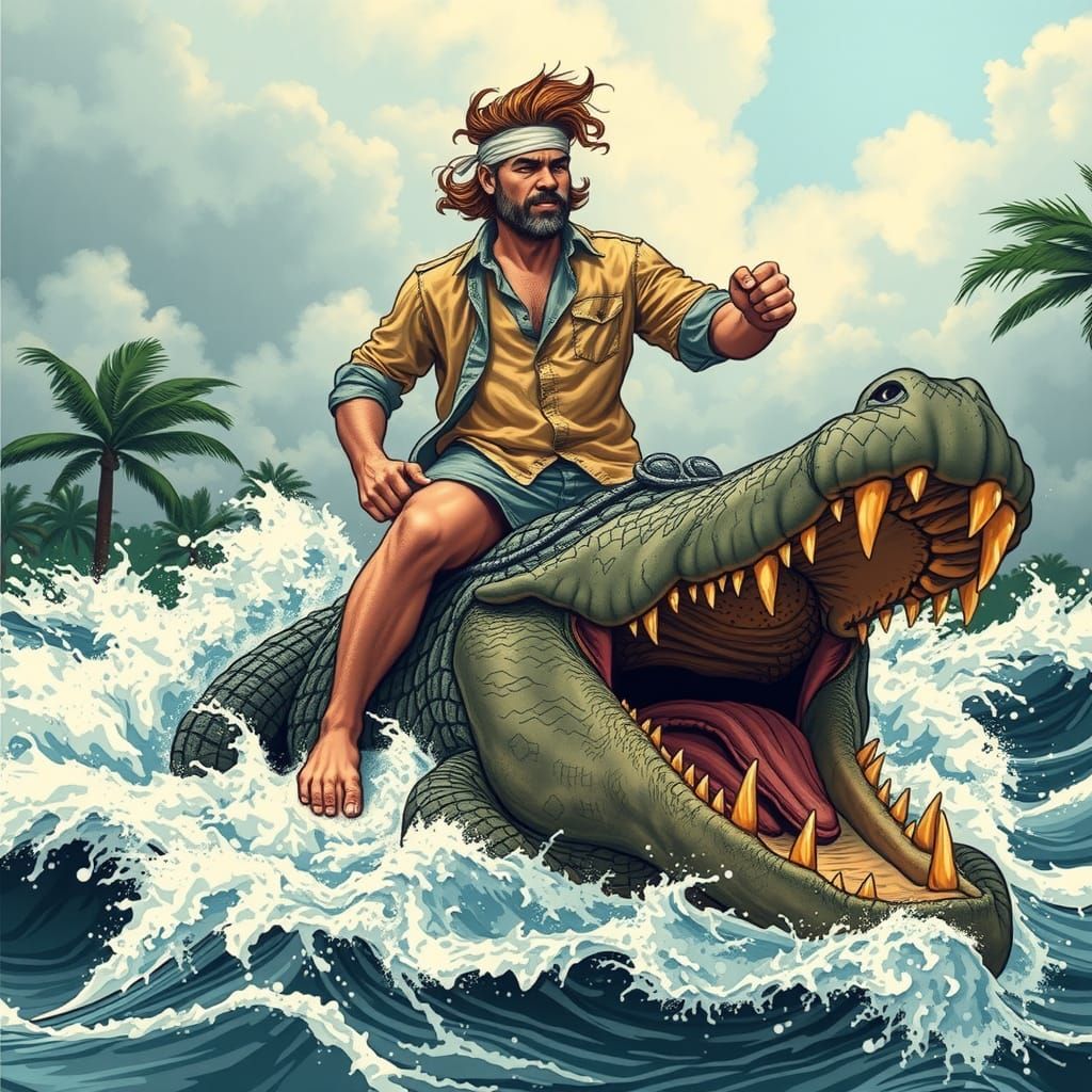 Florida Man Surfing Alligator Ride in Hurricane