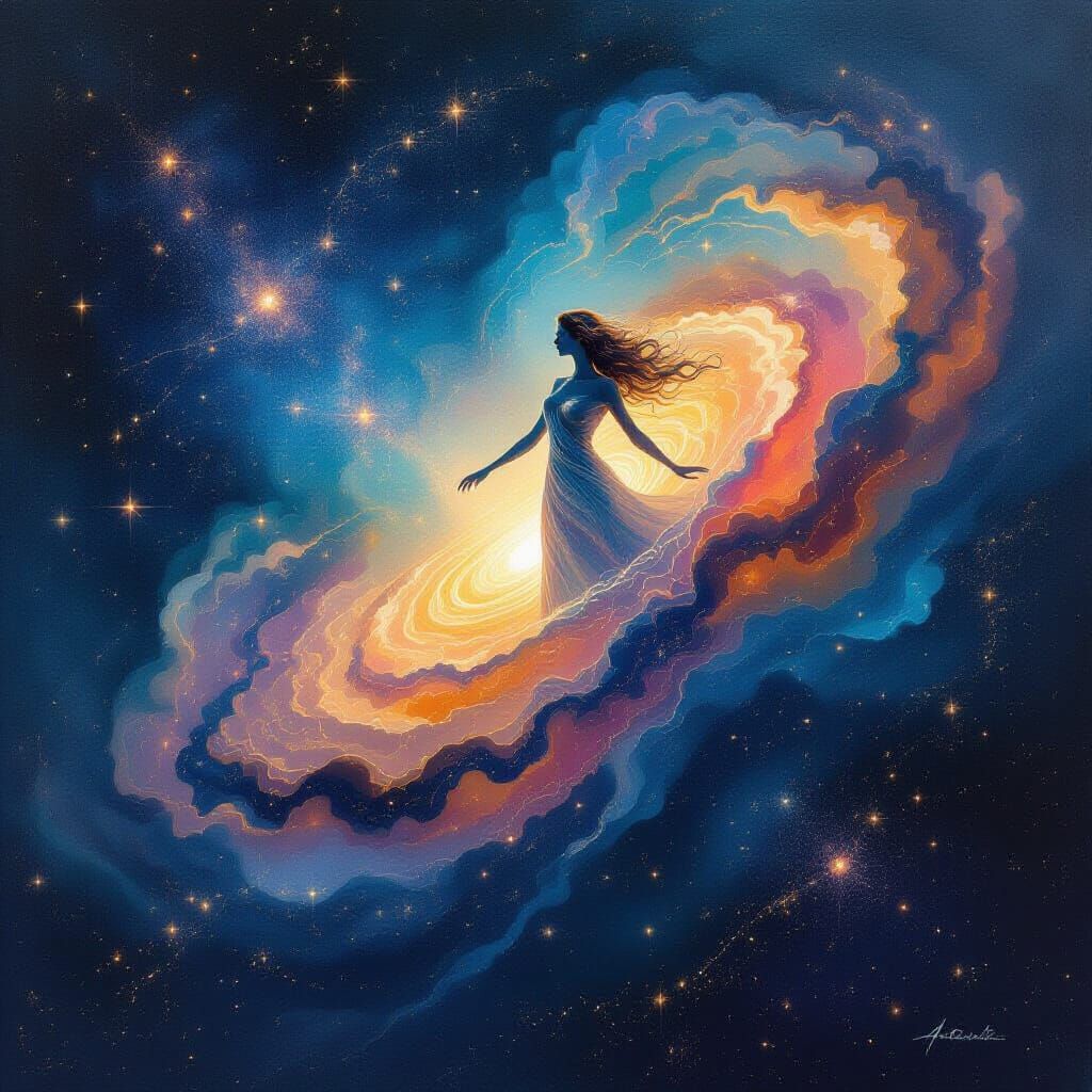 Celestial Nebula Being Weaving Stars in Epic Impressionist S...