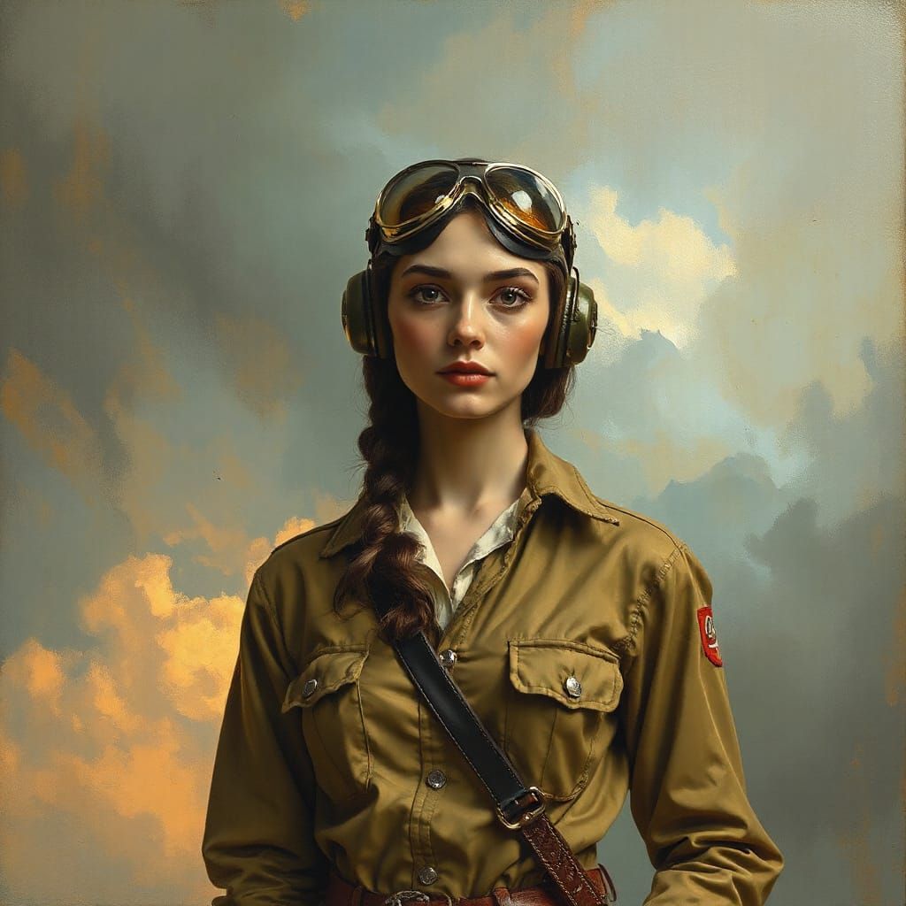Pilot in Atmospheric Art Nouveau Style