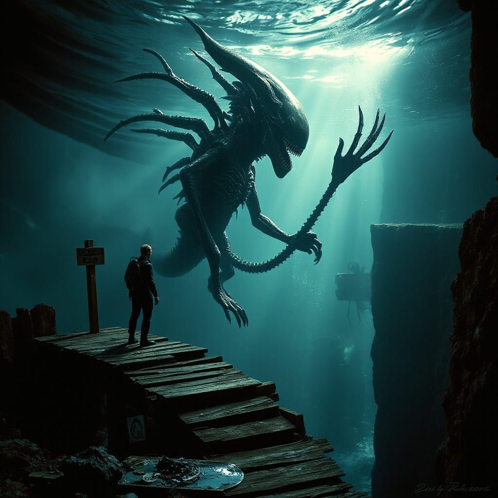 Terrifying Underwater Leviathan in Cinematic Horror Style