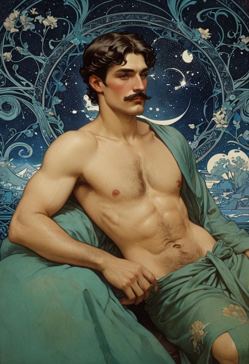 Art Nouveau Lithograph of a Handsome Young Man