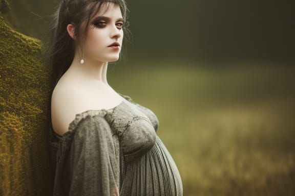 Pregnant Goth Woman Portrait in Soft Light