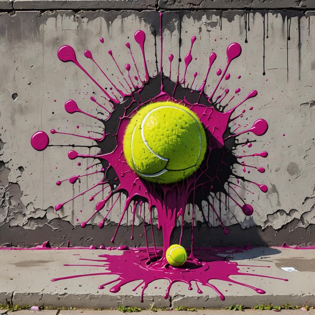 Magenta Tennis Ball Splash Graffiti Art