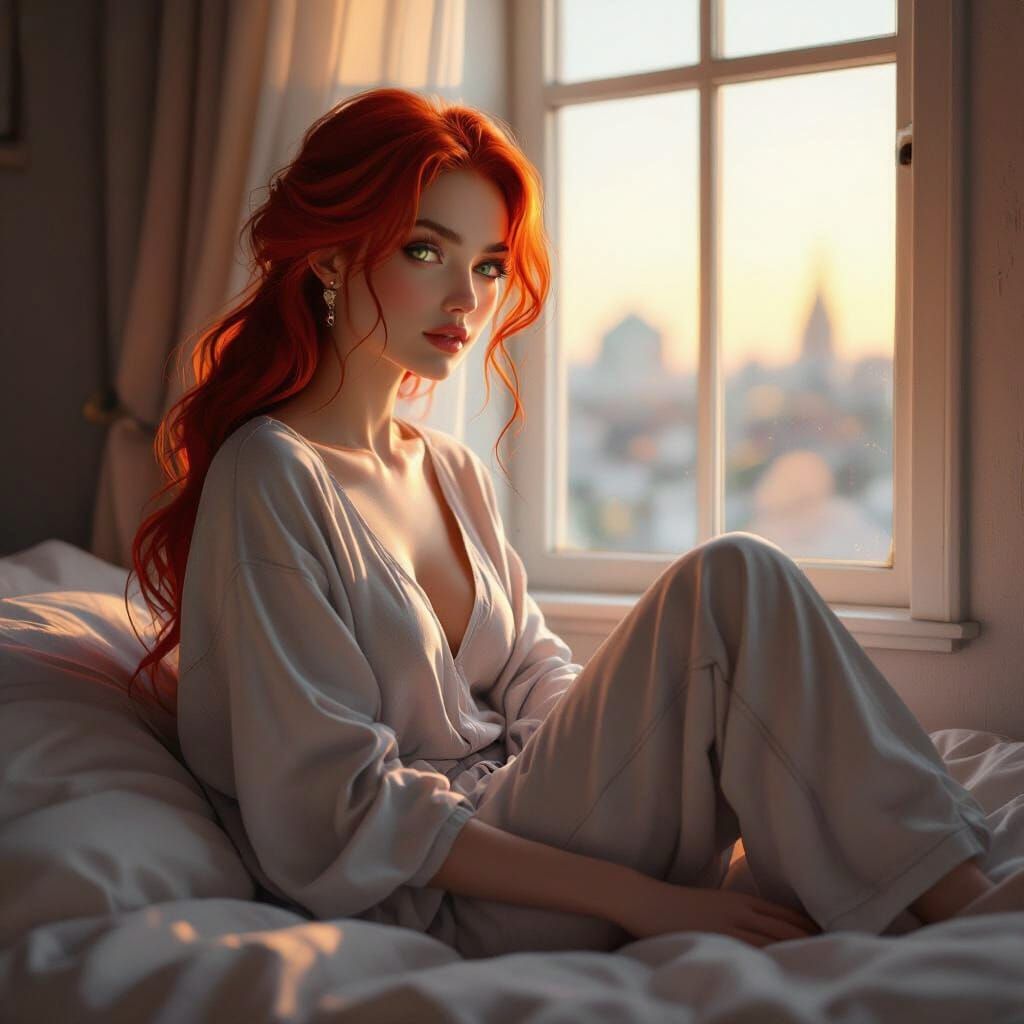 Woman with Red Hair, Photorealistic Portrait