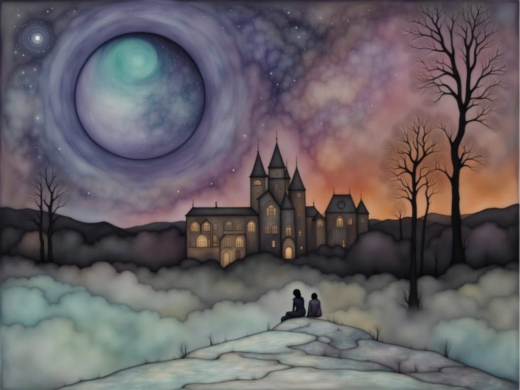 Ethereal Moonlit Cityscape in Surrealist Style