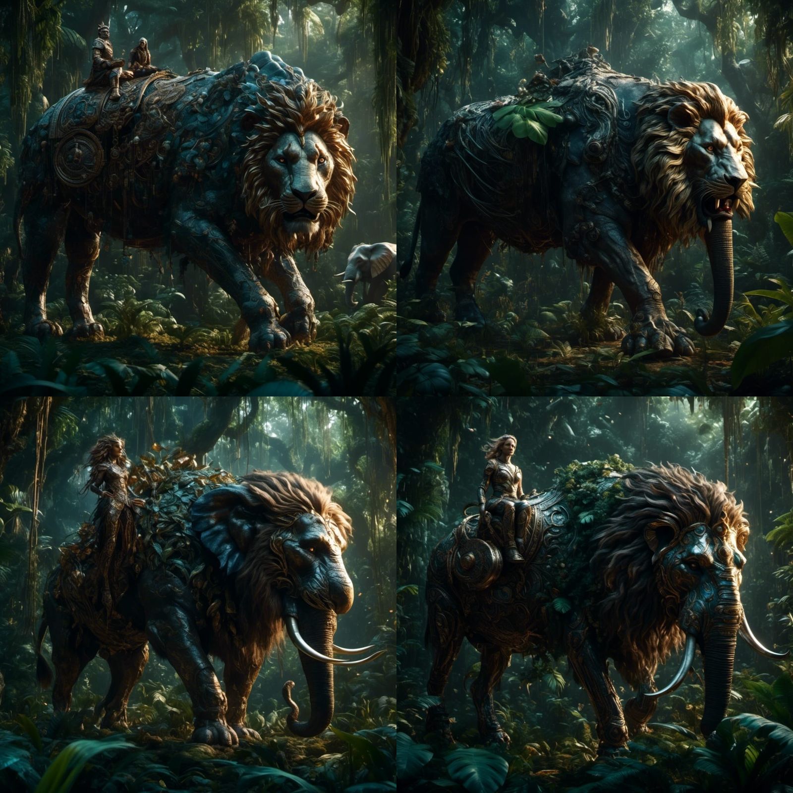 Lion-Elephant Hybrid in Dark Fantasy Style