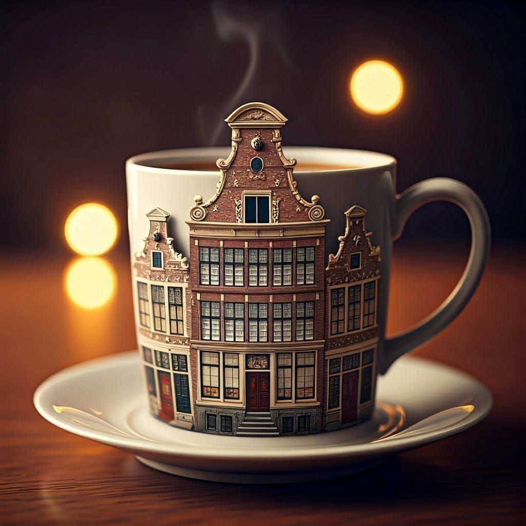 Charming Dutch-Style House Coffee Cup in Whimsical Koffehuis...
