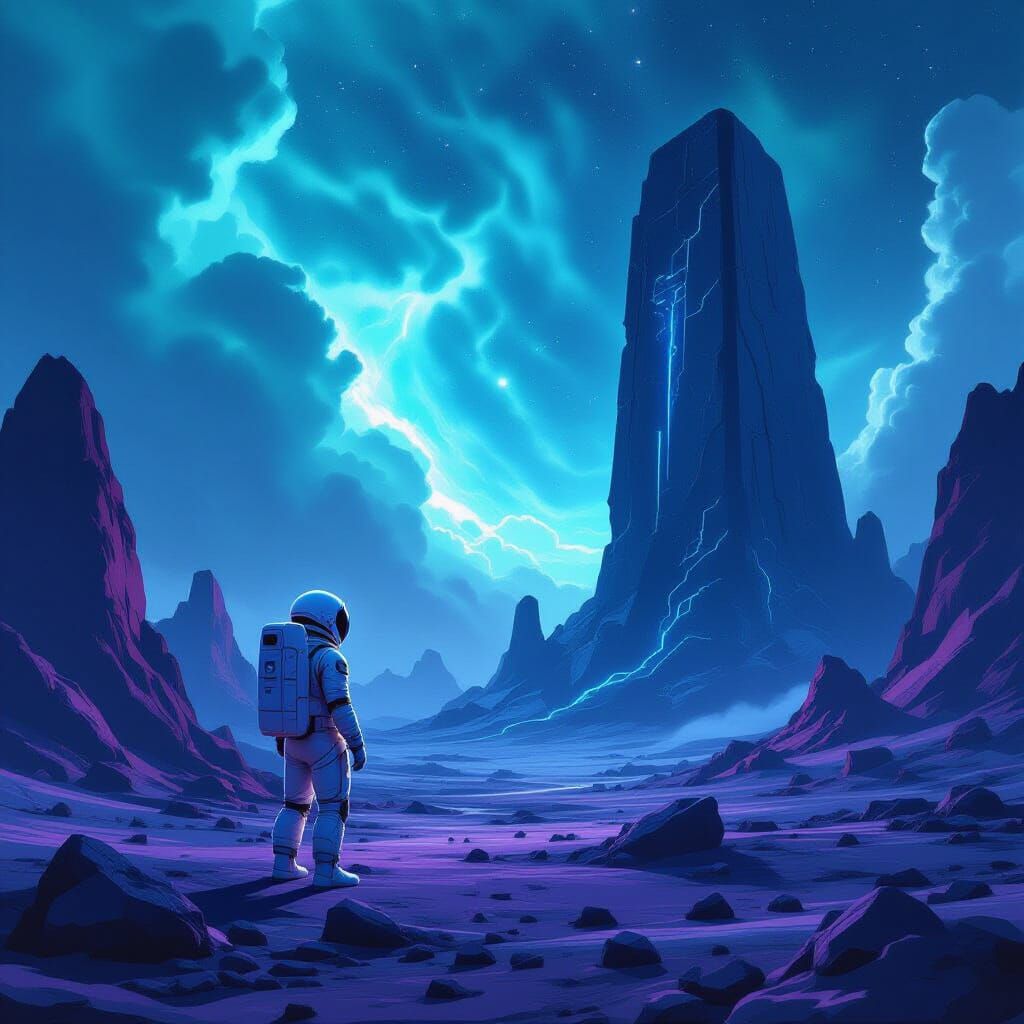 Astronaut Discovers Ancient Alien Ruin Under Nebula Sky