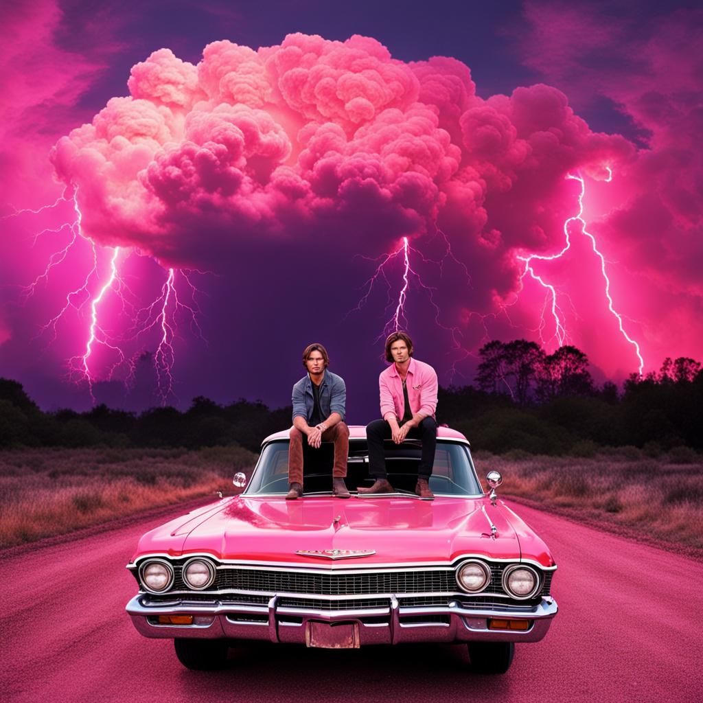 Men on '67 Impala with Lightning and Fire