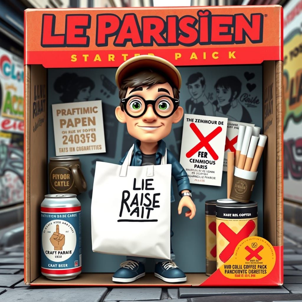 Surreal Parisian Figure Box in Retro Toy Style with Satirica...