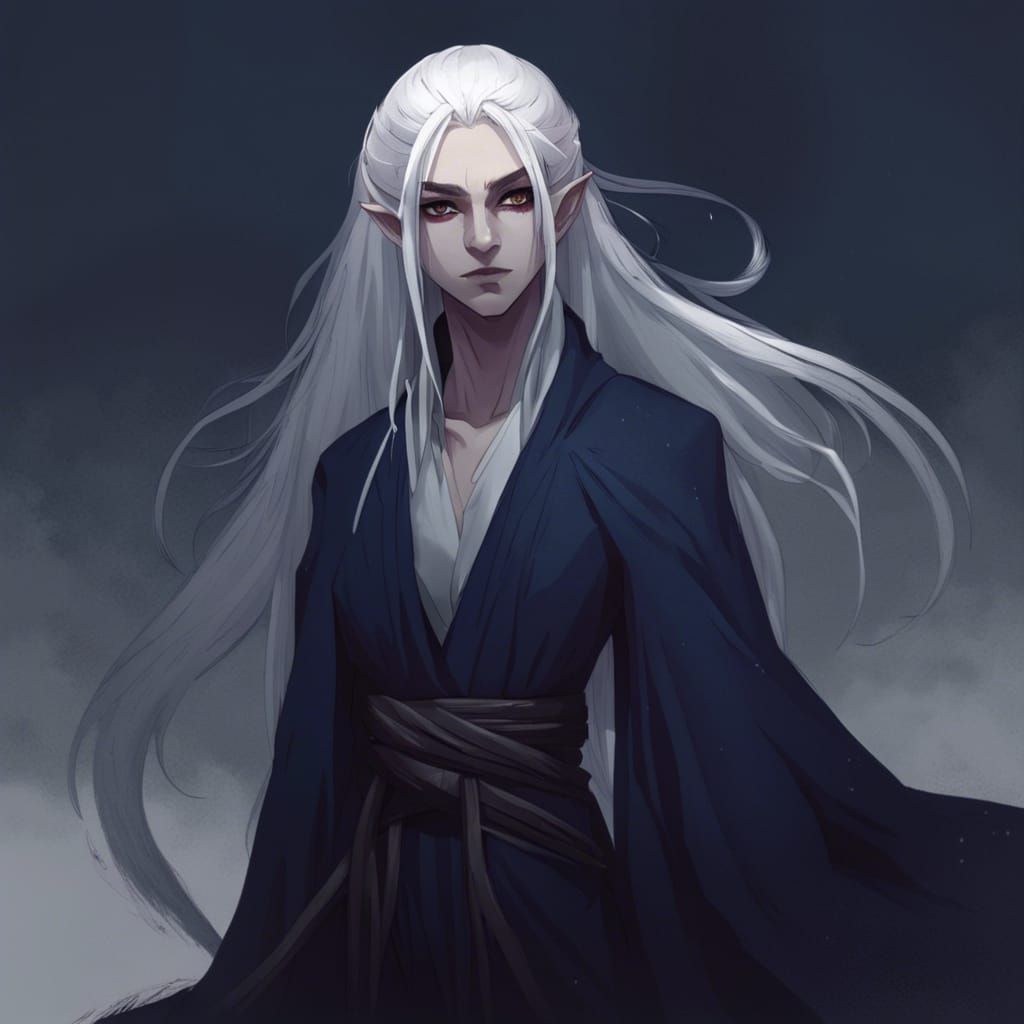 Pale Elf in Dark Academia Fantasy Horror Style