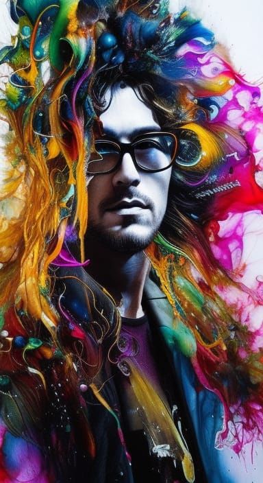 Hyperrealistic Tech Genius Portrait in Mixed Media Style
