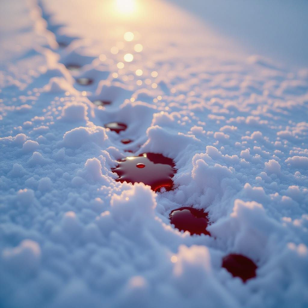 Blood Droplets on Snow: Cinematic Still Life