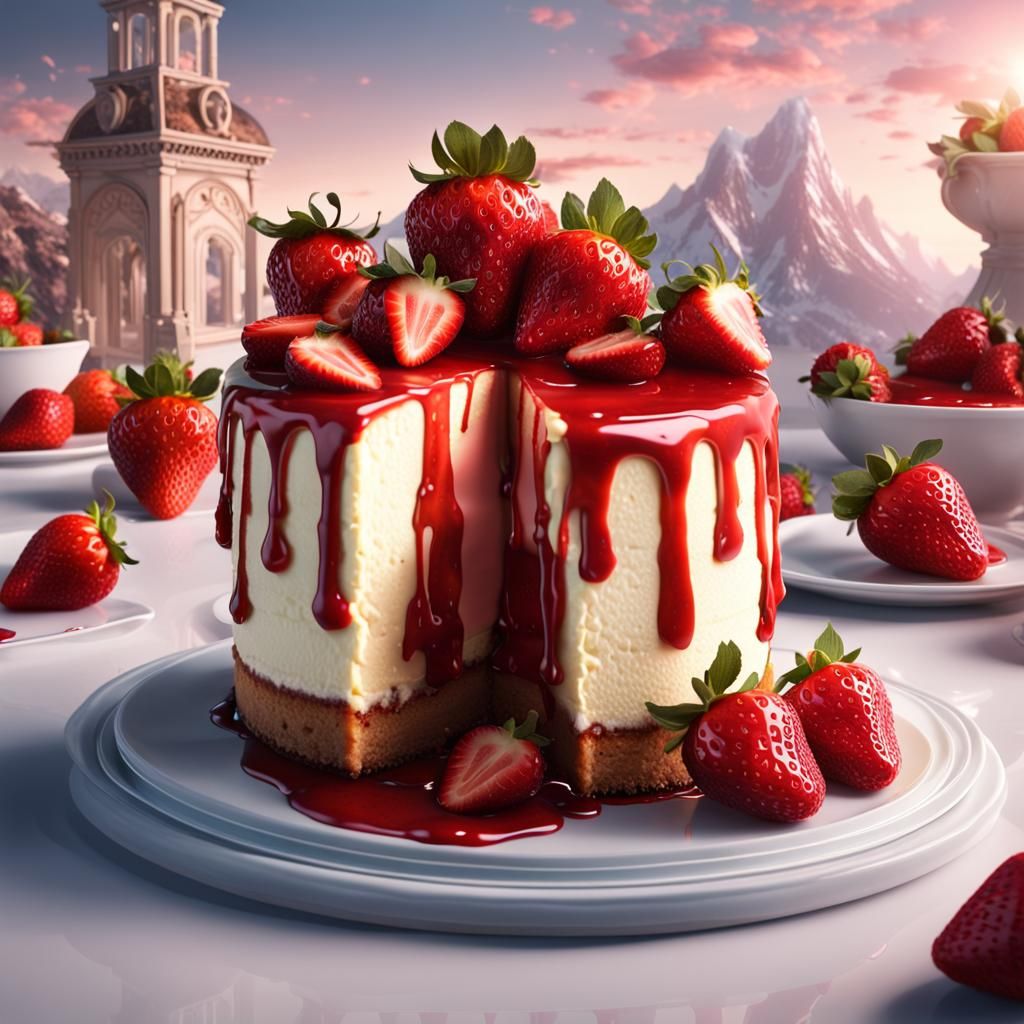 Strawberry Topped Cheesecake: Detailed Fantasy Concept Art