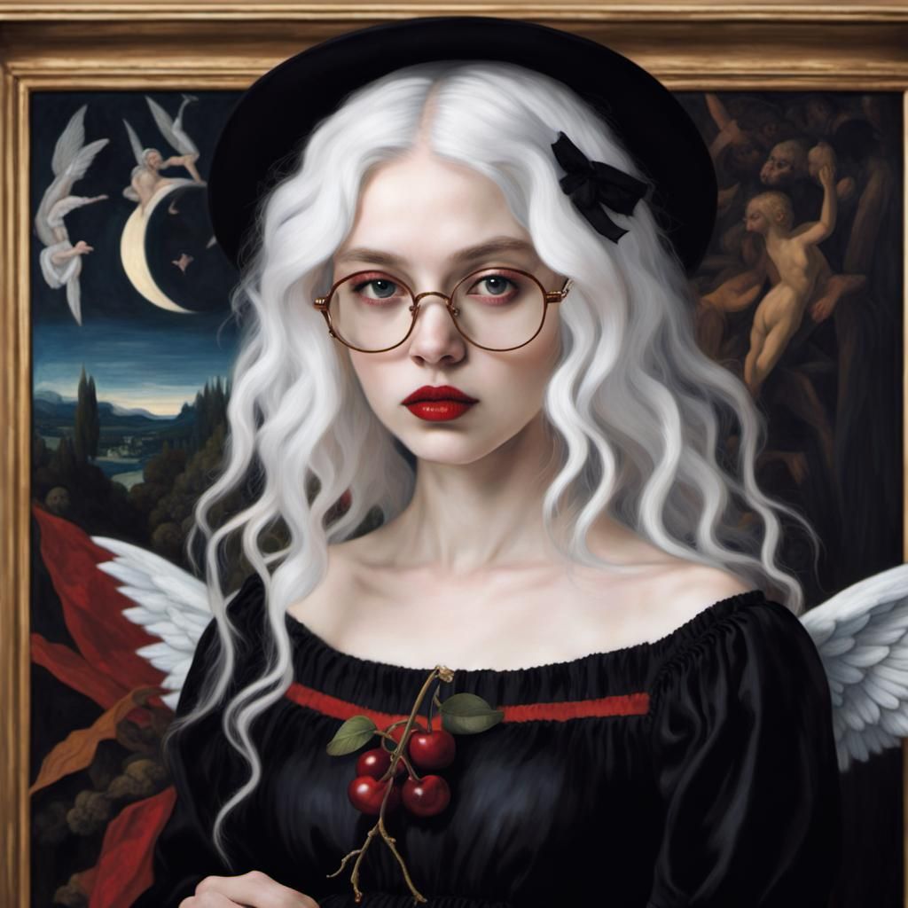 Intricate Portrait of Woman with White Hair