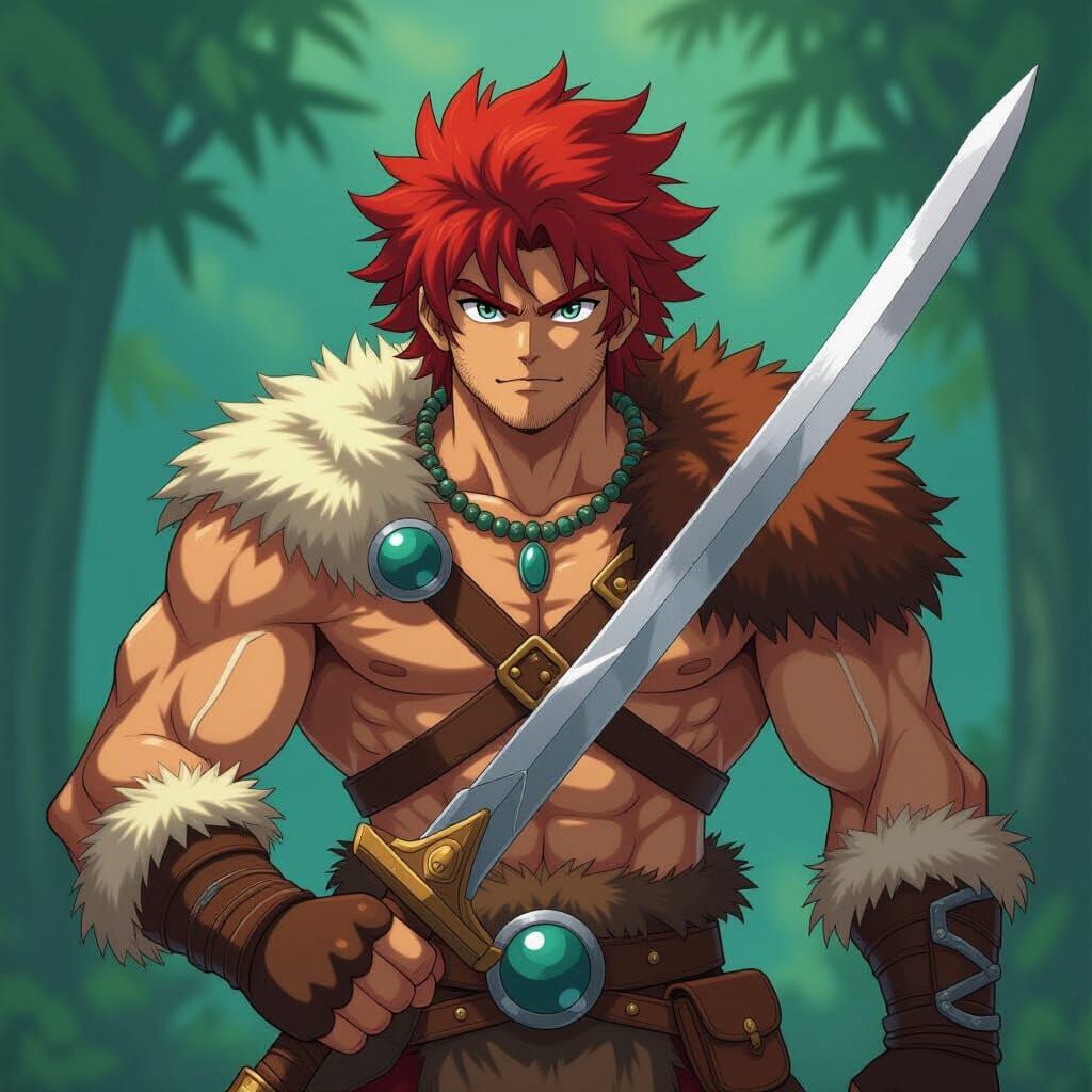 Anime Prehistoric Fighter in Cel-Shaded Style