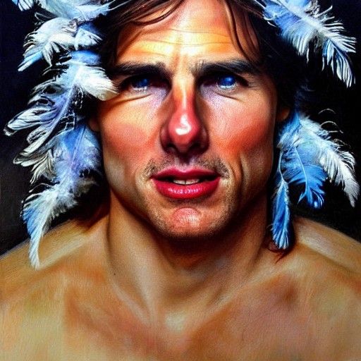 Feathered Portrait in Oil Painting Style