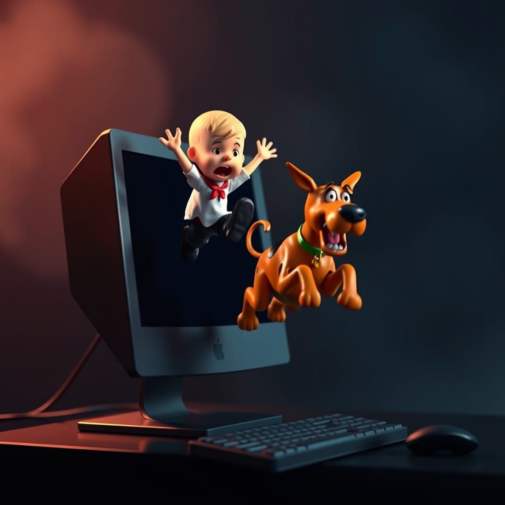 Surreal Digital Escape as Charlie Brown Leaps from Computer ...