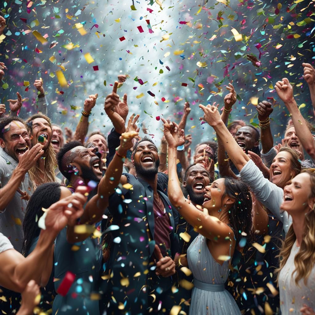 Joyful Party with Confetti Rain in High Resolution