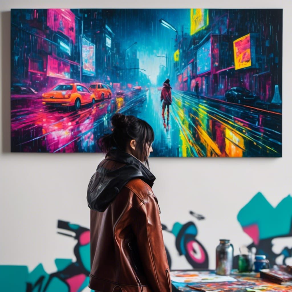 Cyberpunk Graffiti Art: Alice in Dystopian City