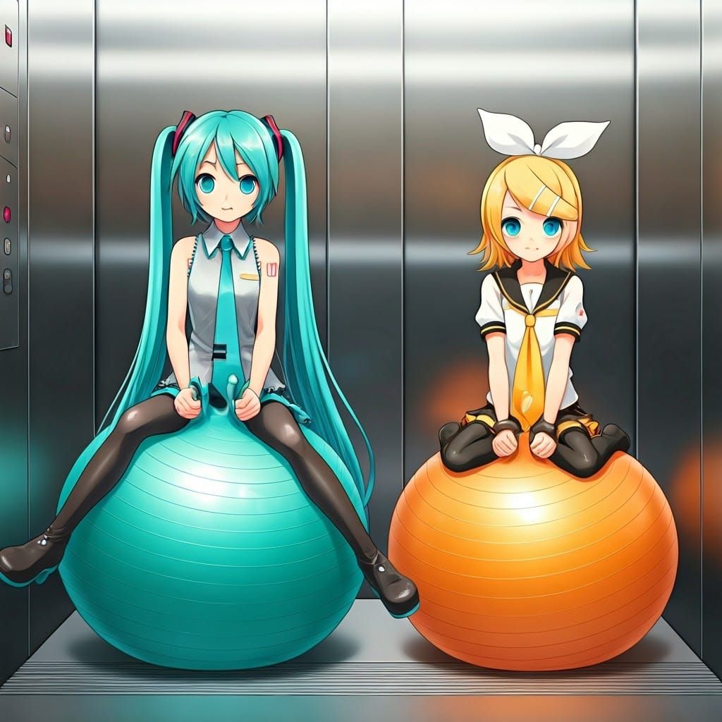 Virtual Idols Bounce on Colorful Exercise Balls in an Elevat...