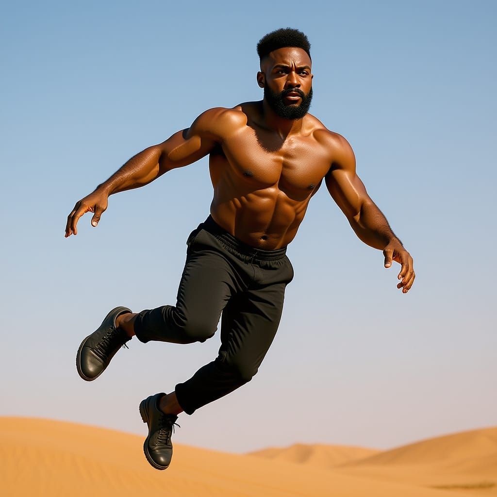Hyperrealistic Image of African Man Jumping