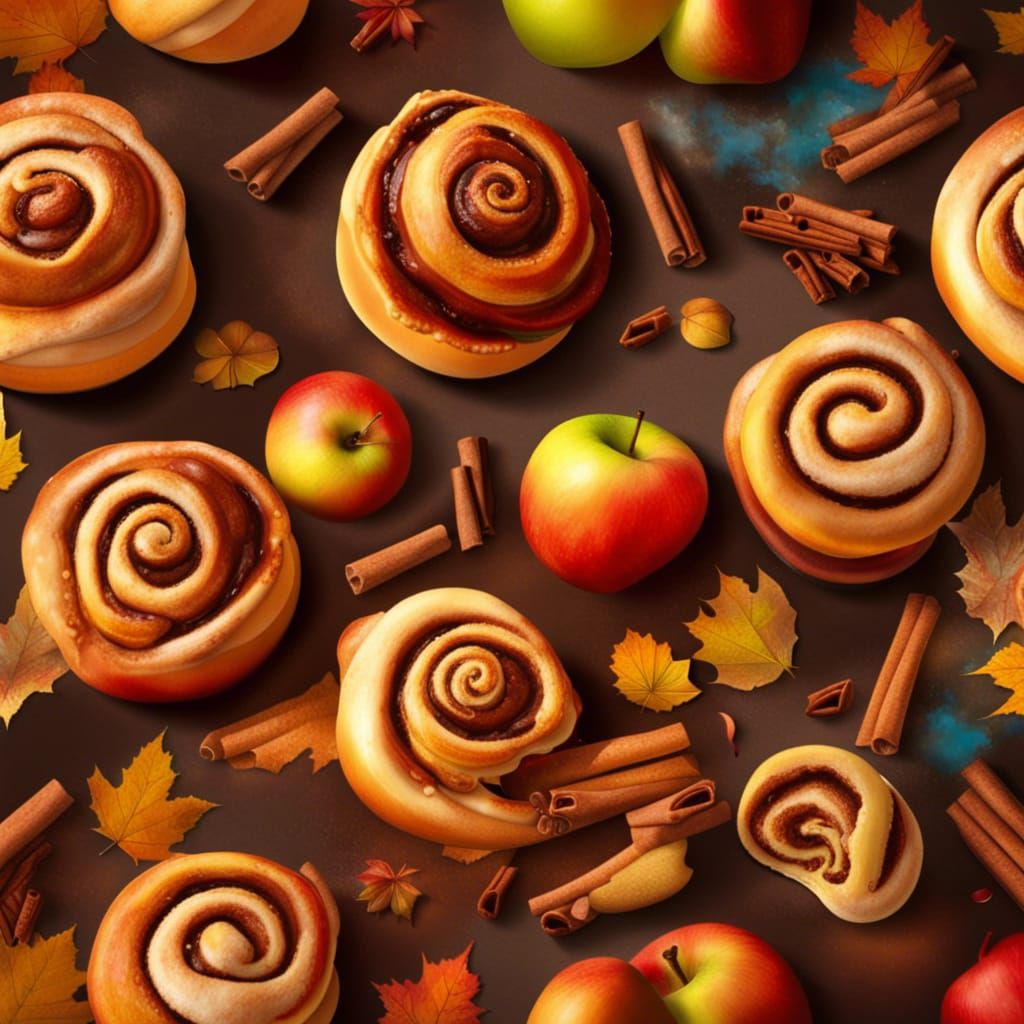 Cozy Cinnamon Buns and Apples in Autumn Light